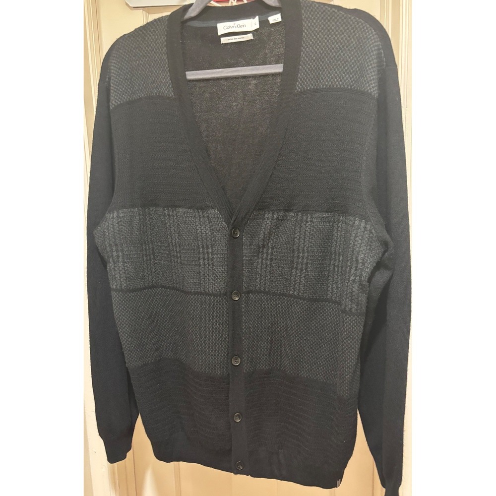 Calvin Klein Mens XL Extra Fine Merino Wool Cardigan, Academia, Preppy, Classic